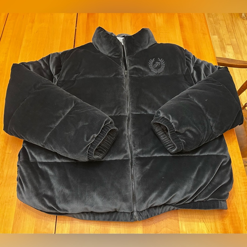 Limited Ed. Victoria's Secret PINK Black Crop Rib Velour Puffer Jacket Size XXL